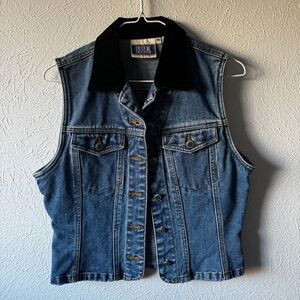 Vintage Bill Blass Denim Vest with Black Collar Size L